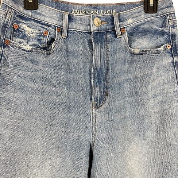 American Eagle Baggy Jean Womens Medium Wash High Rise Blue Jeans sz 10 Long - Picture 7 of 16